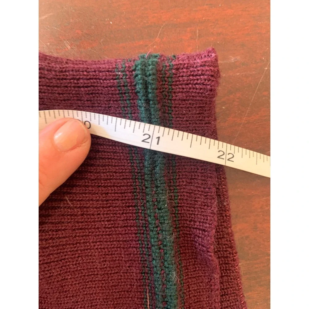 Maglificio Florence Merino Wool V-Neck Sweater XL Burgundy Green Geometric Italy